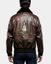 Mens Bomber Leather Jacket Air Force Style Lester Zenith Brown